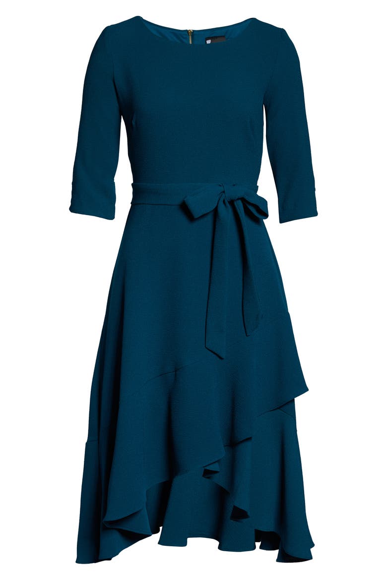 Ruffle Hem High/Low Crepe Dress, Alternate, color, TEAL