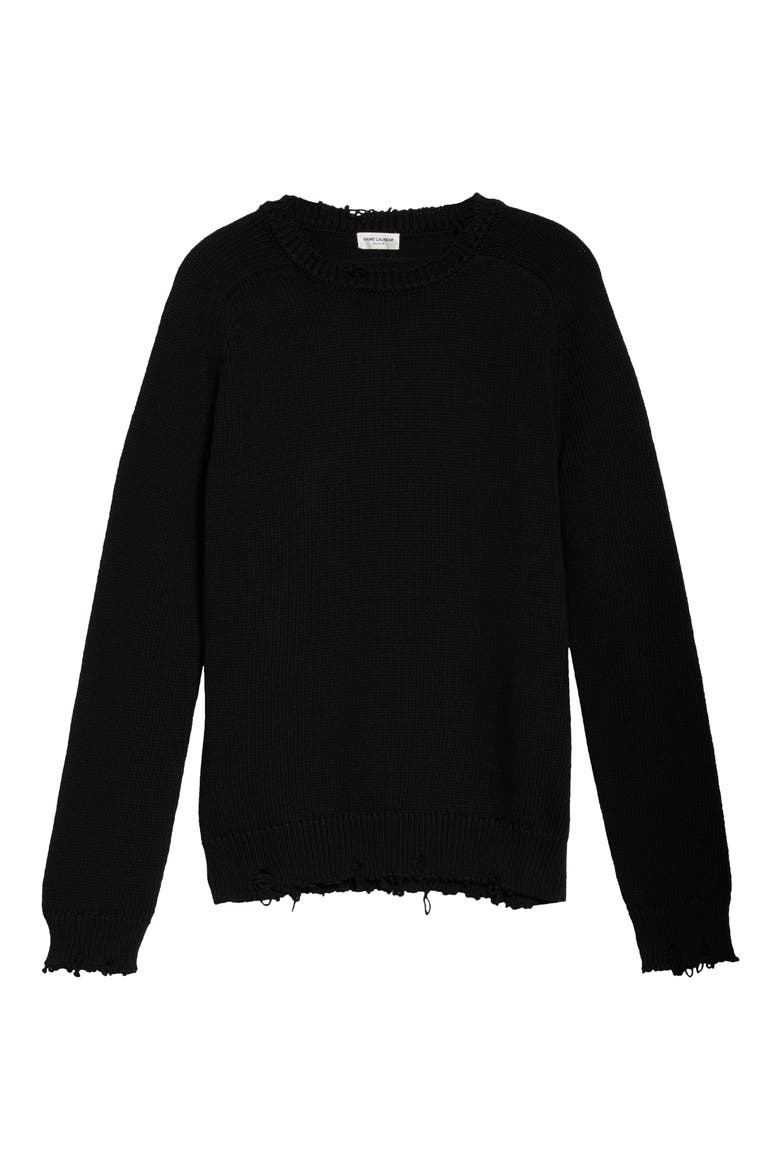 Distressed Crewneck Sweater, Alternate, color, BLACK