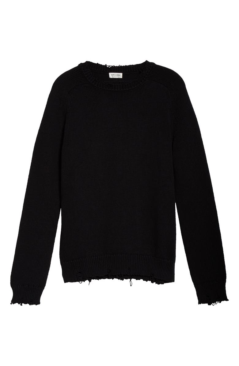 Saint Laurent Distressed Crewneck Sweater, Alternate, color, 