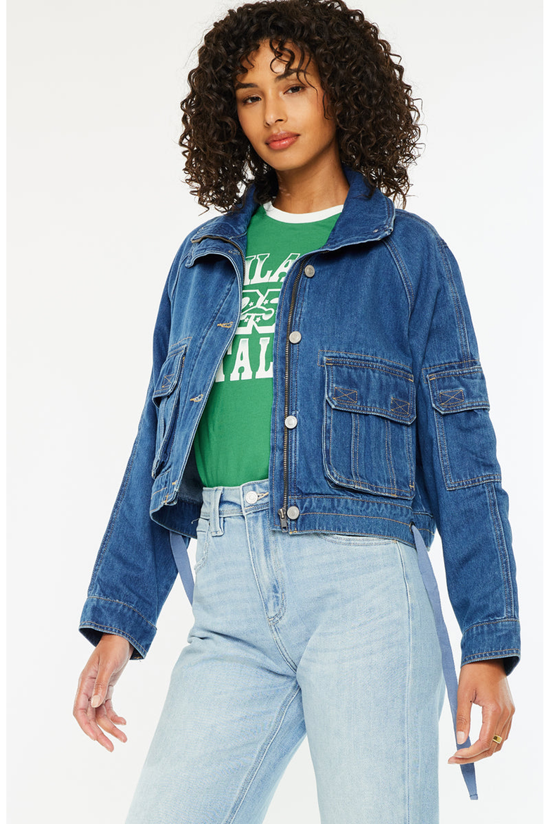 Jailene Denim Windbreaker Jacket, Alternate, color, Dark Wash