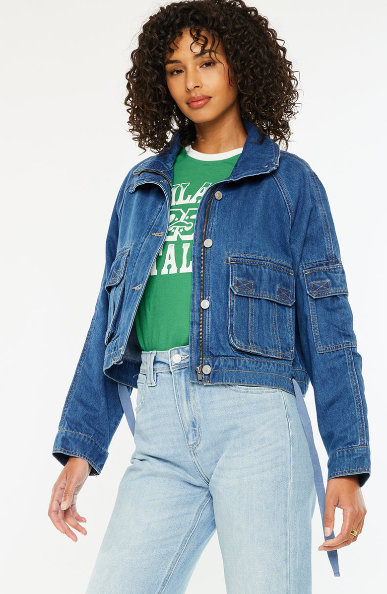 KanCan Jailene Denim Windbreaker Jacket, Alternate, color, Dark Wash