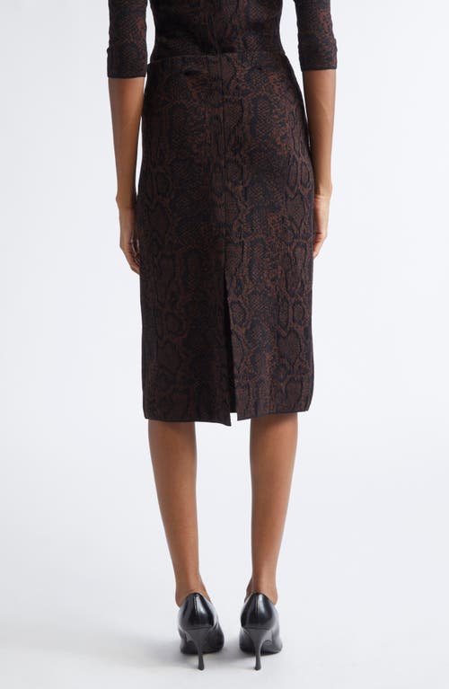 Stella Mccartney Textured Snakeskin Jacquard Wool Blend Midi Skirt In Brown