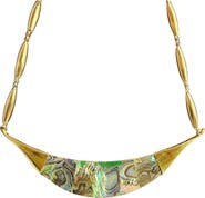 MADISON BEVERLY HILLS Vintage 1970s Reversible Abalone Shell and Wood Inlay Crescent Necklace