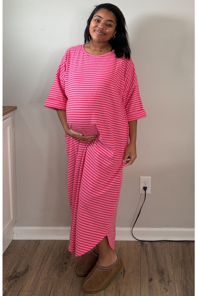 Striped Terry Maxi Dress, Alternate, color, Fuschia