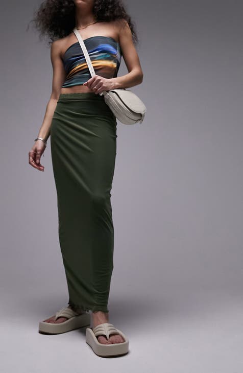 Lace Trim Mesh Maxi Skirt