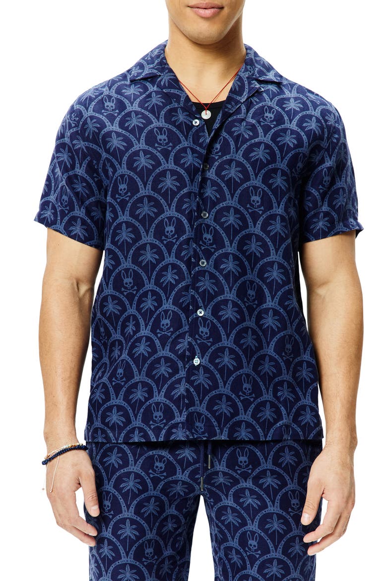 Brad Linen Blend Camp Shirt, Main, color, EVENING BLUE