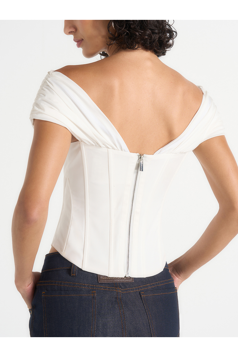Ursula Ruched Off-Shoulder Cotton Corset Top, Alternate, color, White