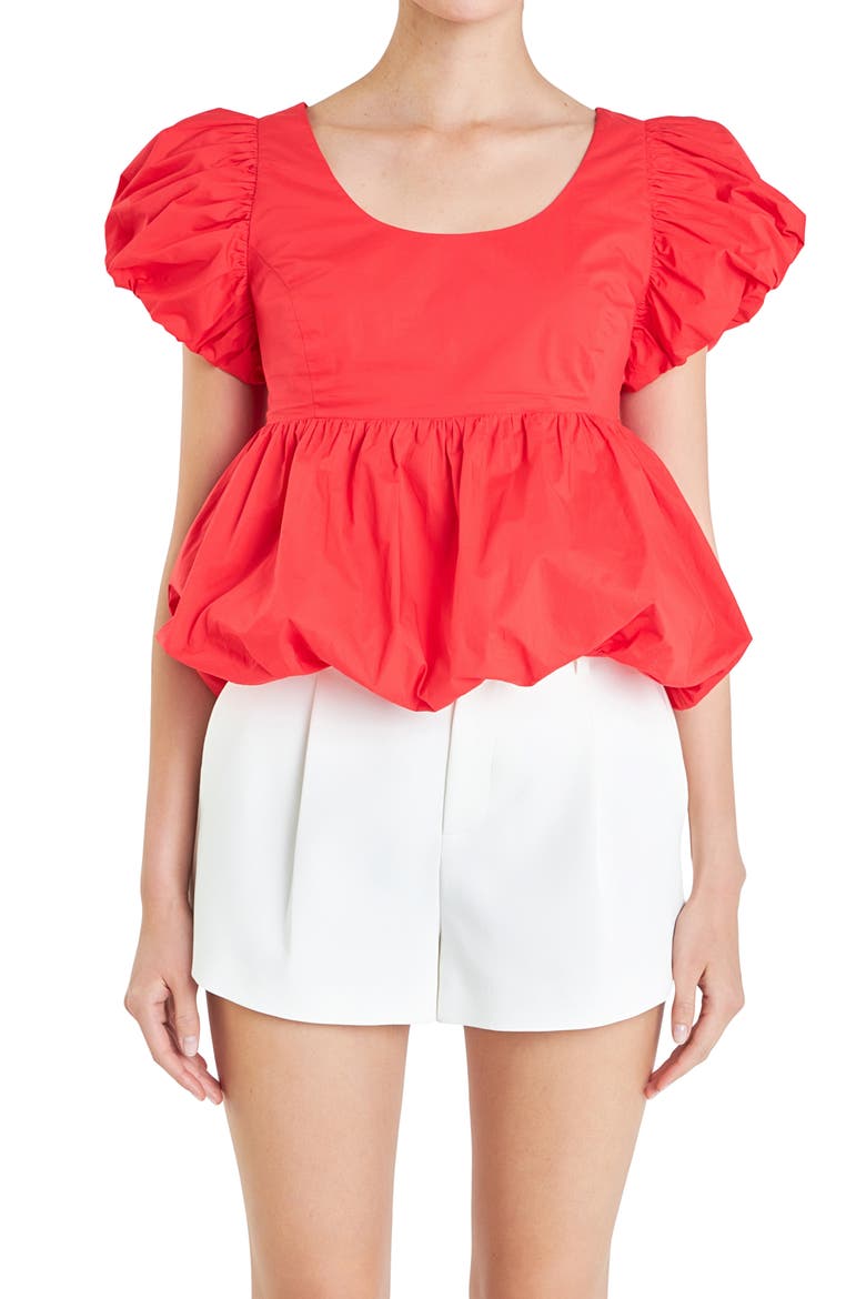 Bubble Hem Puff Sleeve Top, Alternate, color, RED