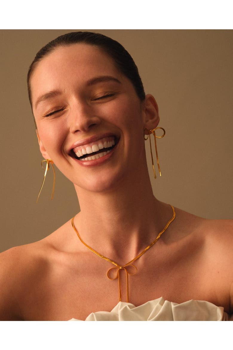 Amelie Waterproof Gold Bow Necklace, Alternate, color, Gold