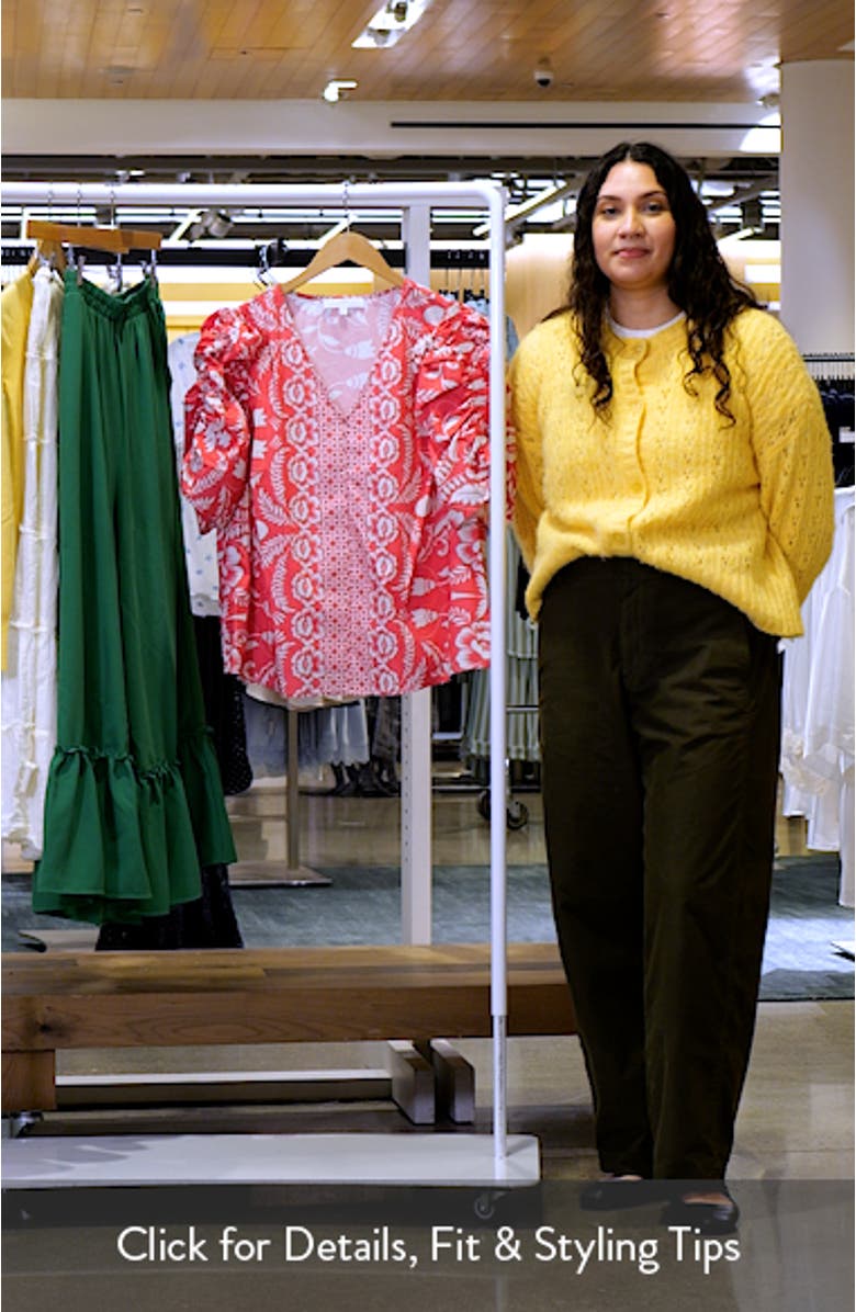 Rania Floral Chancellor Ruched Sleeve Cotton Top, sales video thumbnail