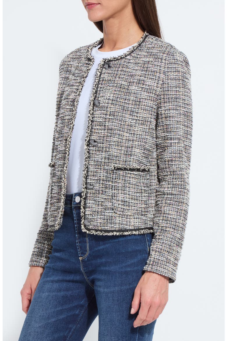 Collarless Stretch Tweed Jacket, Alternate, color, GREY MULTI