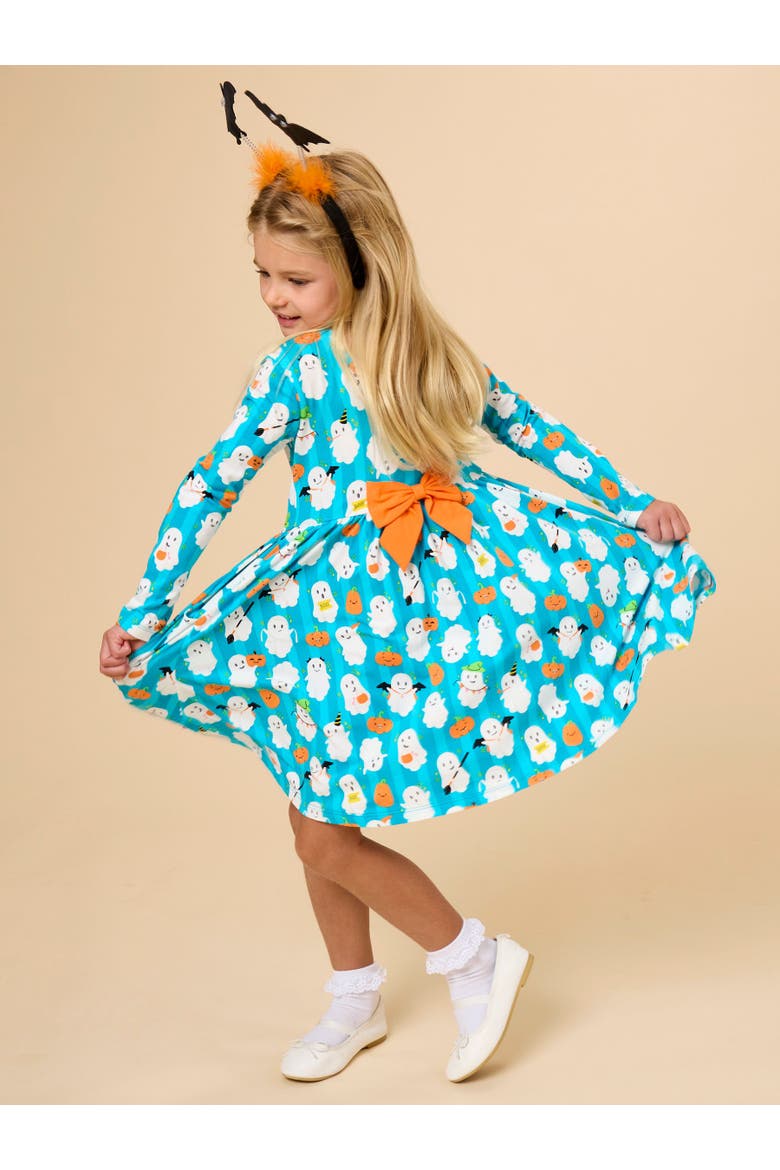 Knit Long Sleeve Twirl Dress (Little Kid)), Alternate, color, Boo Bash