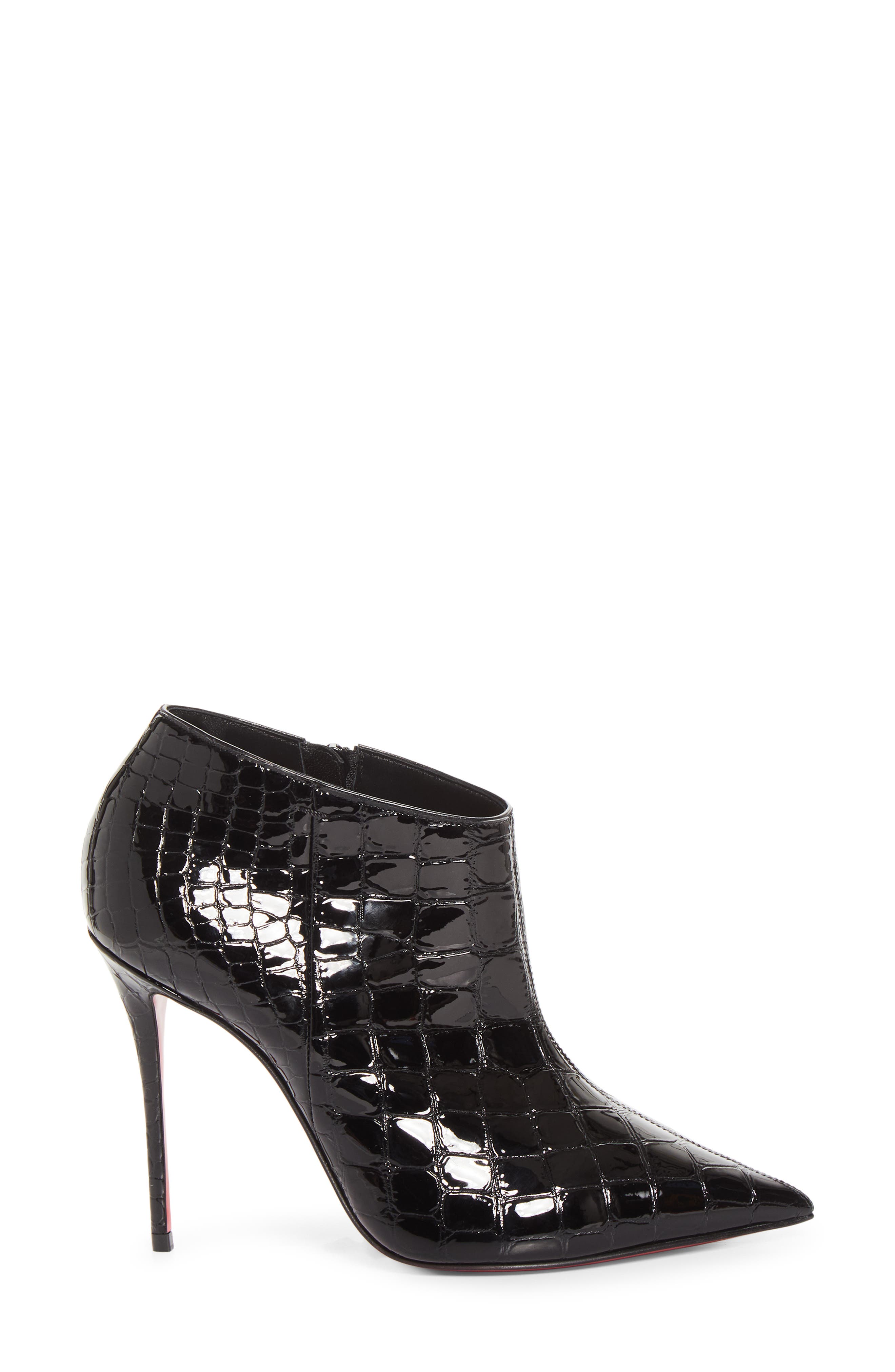 La Pigalle Croc Embossed Patent Leather Bootie, Alternate, color, BK01 BLACK