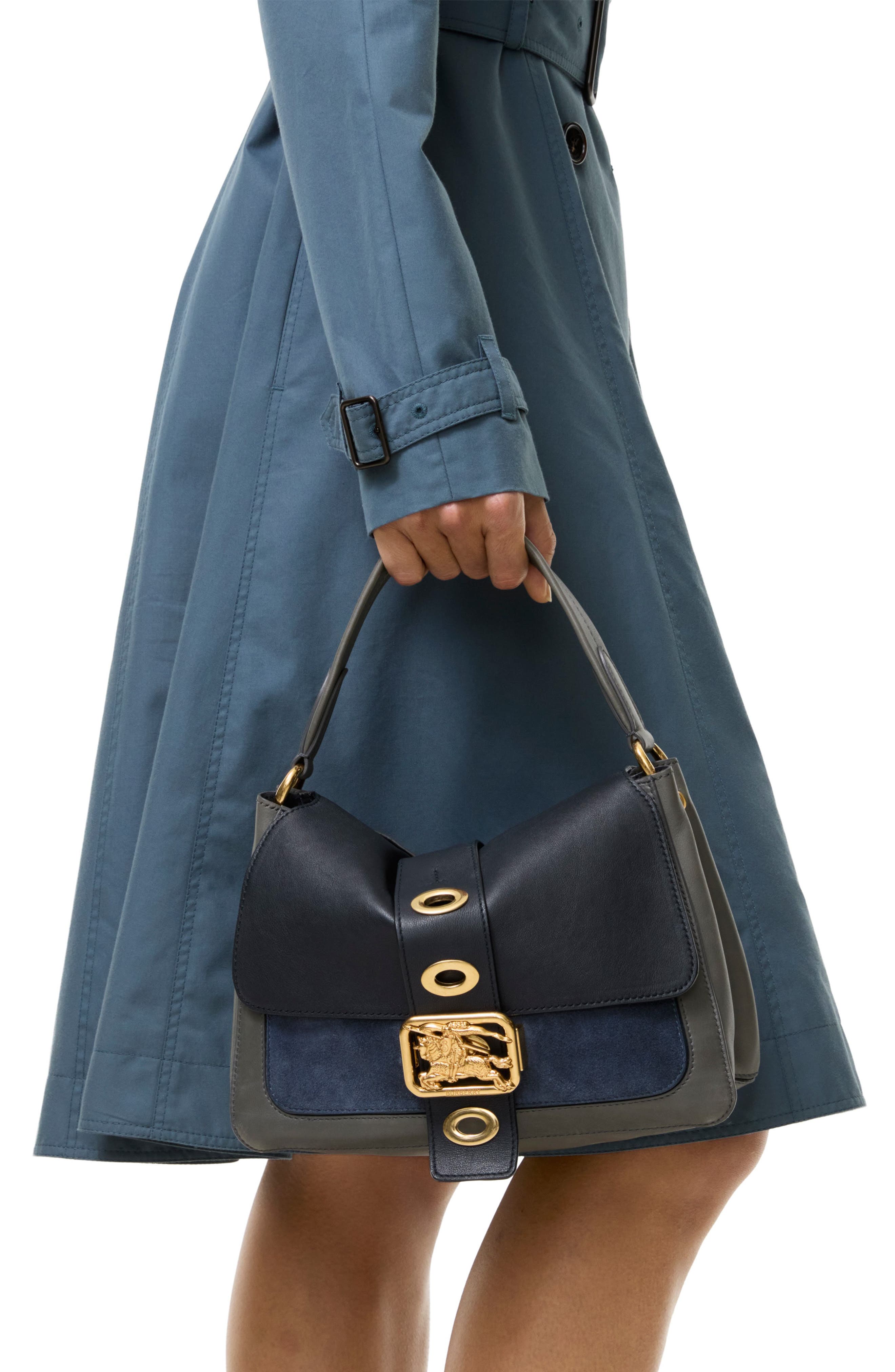 Burberry Small Rider Colorblock Leather Top Handle Bag, Alternate, color, Indigo/ Sf Blue/ Aqua