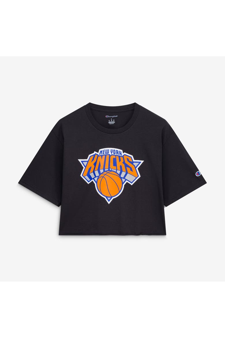 Women's Champion  Black New York Knicks Cropped Boyfriend T-Shirt, Main, color, Black