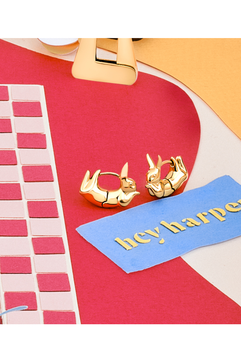 Rabbit Earrings, Alternate, color, Gold