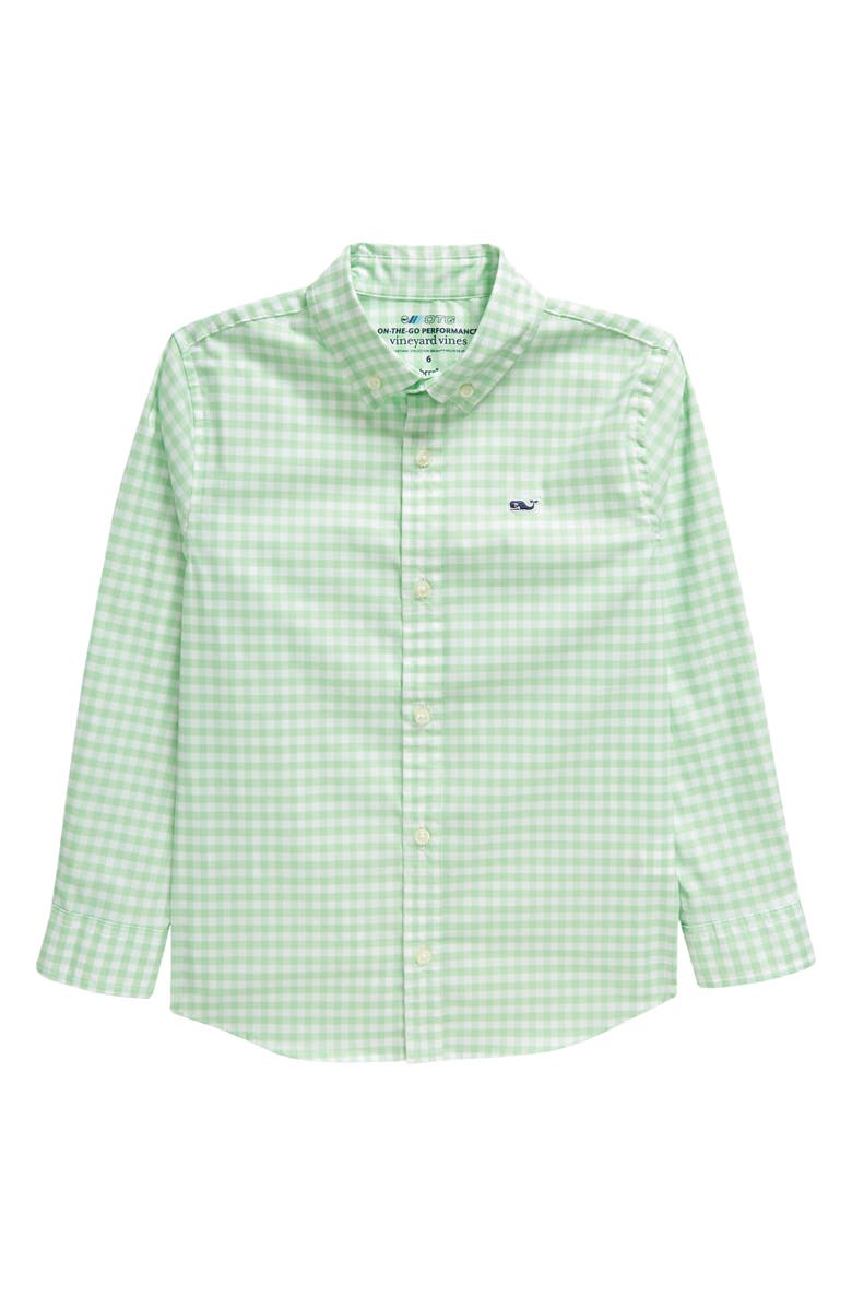 vineyard vines Kids' On-The-Go brrrº Gingham Button-Down Shirt, Main, color, Mint Sprig Plaid