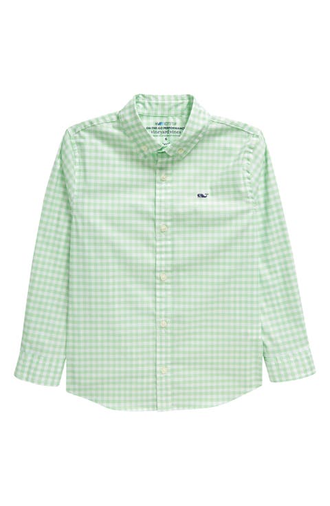 Kids' On-The-Go brrrº Gingham Button-Down Shirt (Toddler & Little Kid)
