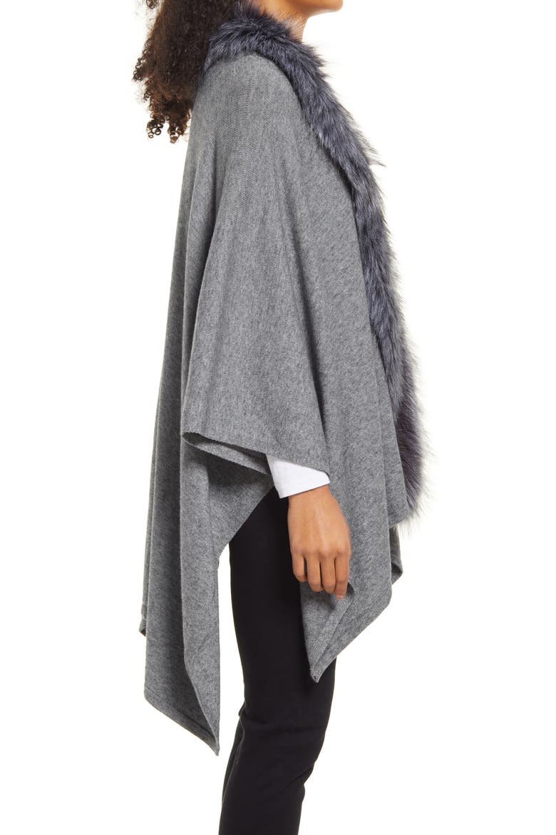 Ruana with Faux Fur Trim, Alternate, color, GREY