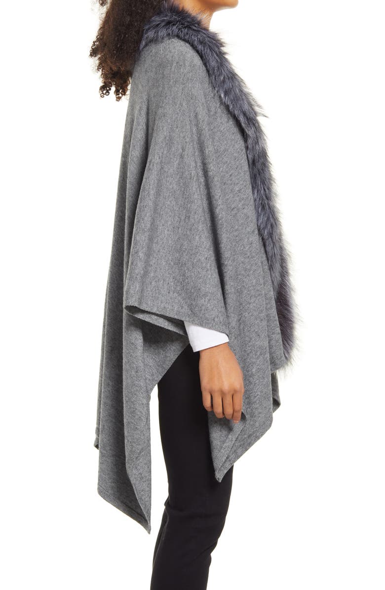 La Fiorentina Ruana with Faux Fur Trim, Alternate, color, Grey