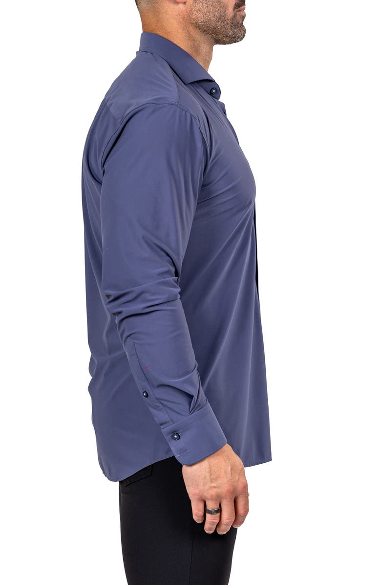 Maceoo Eins Shaped Fit Marthy3011 Blue Knit Button-Up Shirt, Alternate, color, 