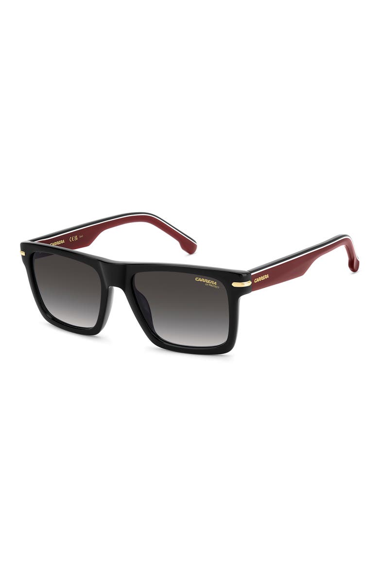 55mm Gradient Rectangular Flat Top Sunglasses, Alternate, color, BLACK RED/ DARK GREY SF