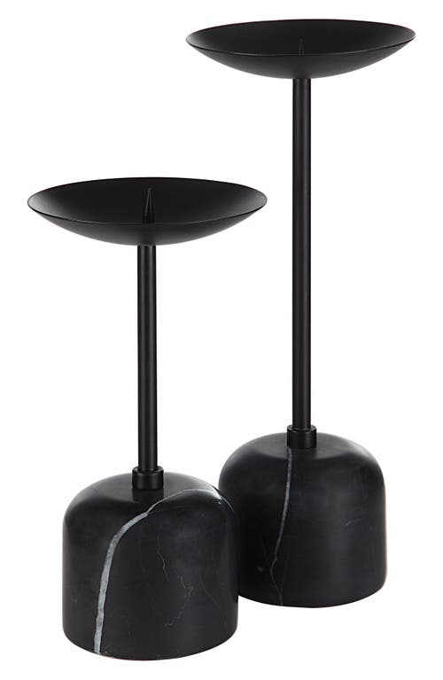 Renwil Uma Set of 2 Iron & Marble Pillar Candleholders in Black 