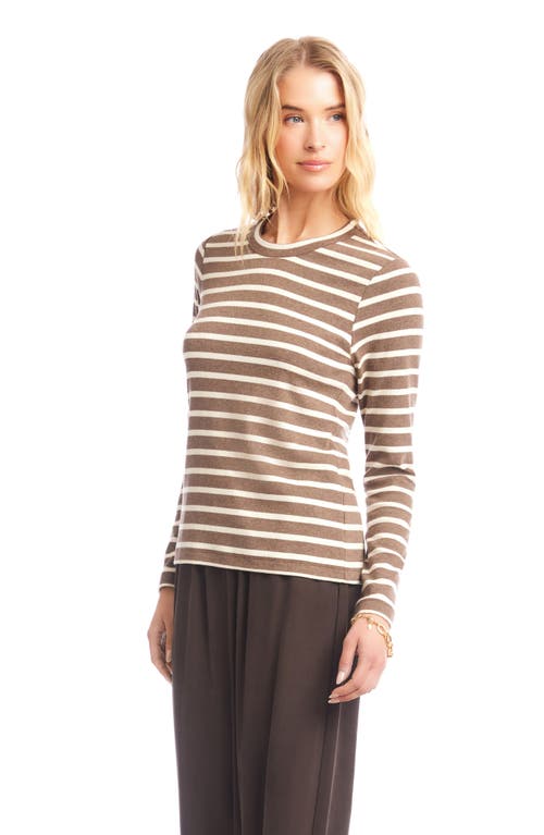 Karen Kane Stripe Crewneck Long Sleeve Top In Brown