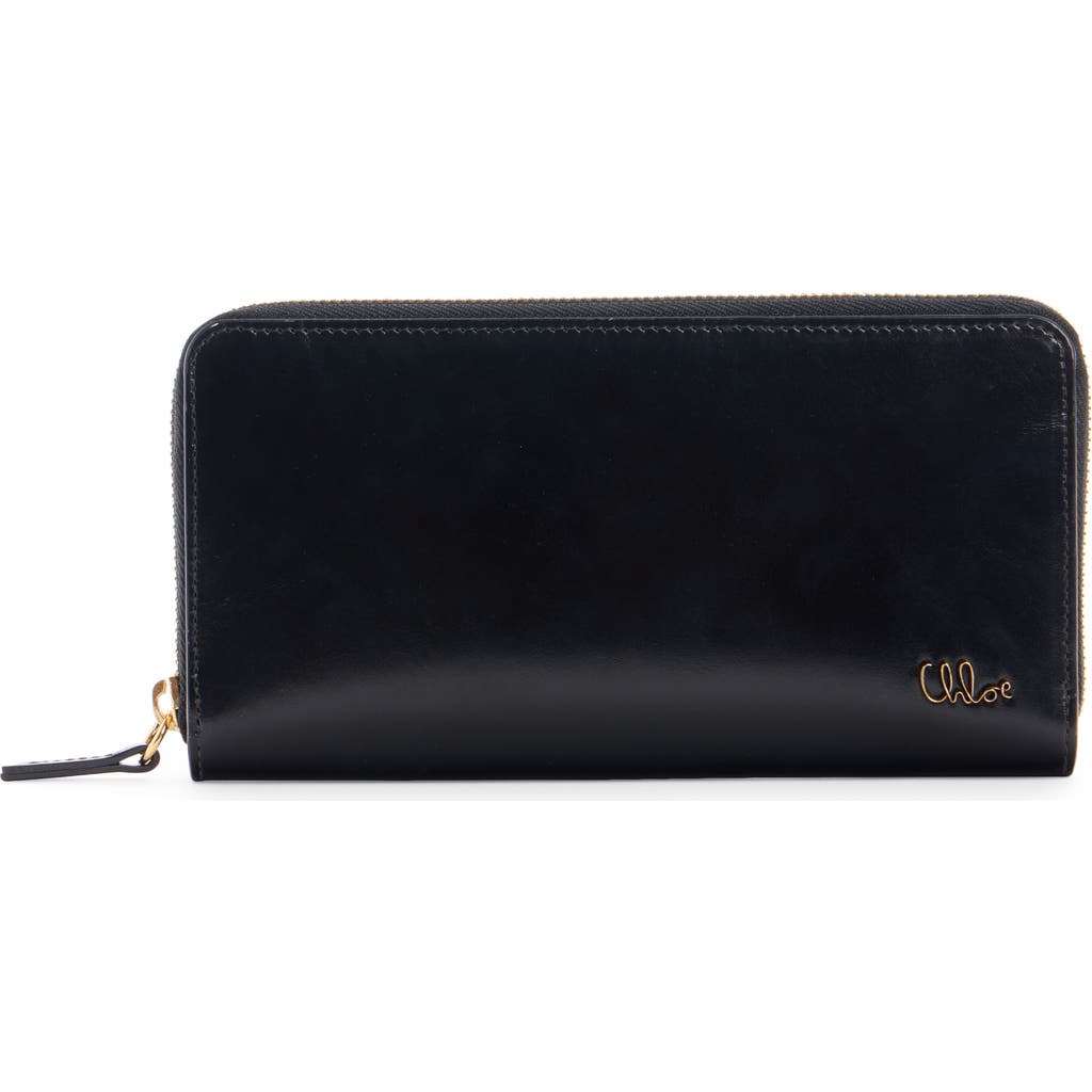 Chloé Iconic Shiny Leather Zip Long Wallet In Black