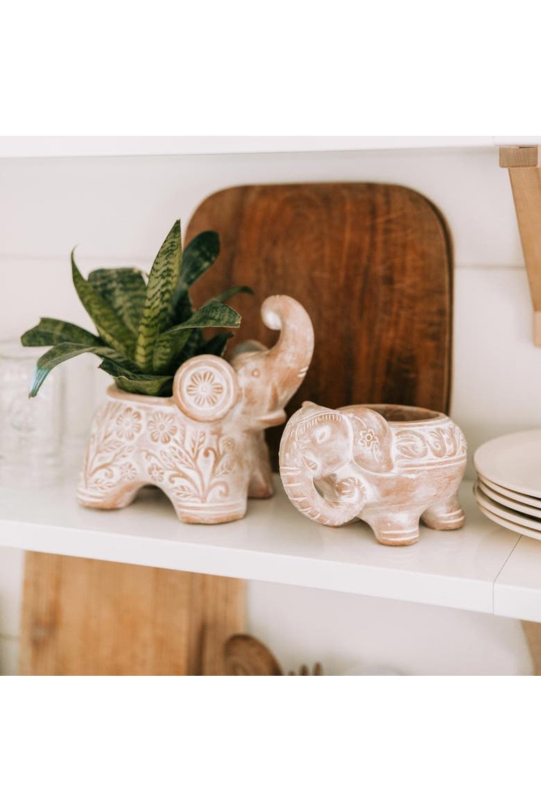Trumpeting Elephant Planter, Alternate, color, Beige