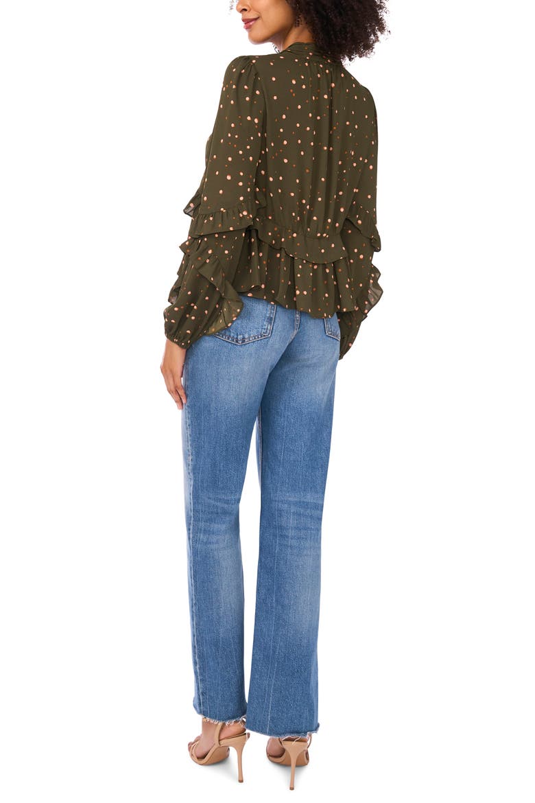 Ruffle V-Neck Button Top, Alternate, color, FOREST NIGHT