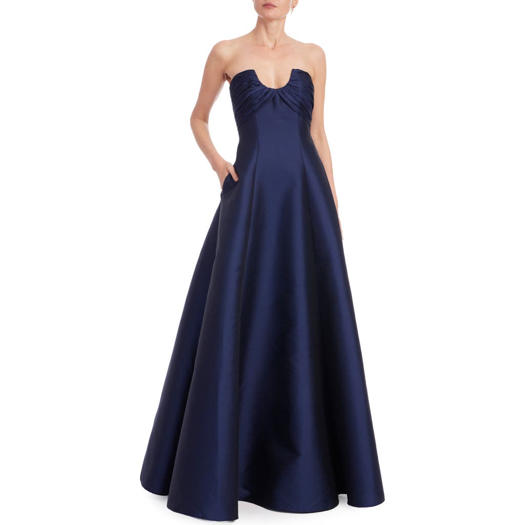 Badgley Mischka Collection Strapless Satin Gown In Animal Print