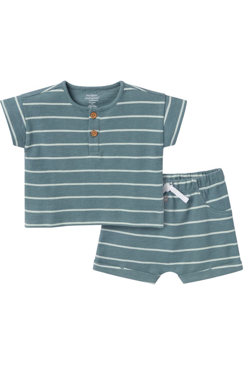 Henley Shirt and Shorts Set, Main, color, Teal Stripe