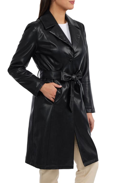 Badgley Mischka Single Breasted Faux Leather Trench Coat In Black