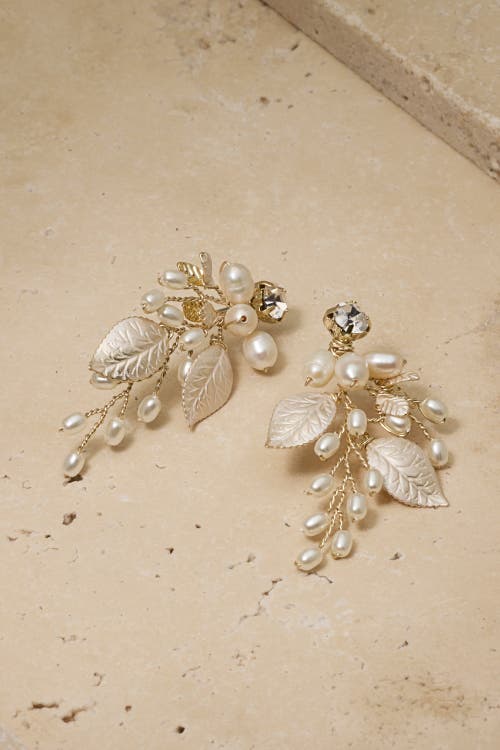 Untamed Petals Ryann Freshwater Pearl Drop Earrings In Gold