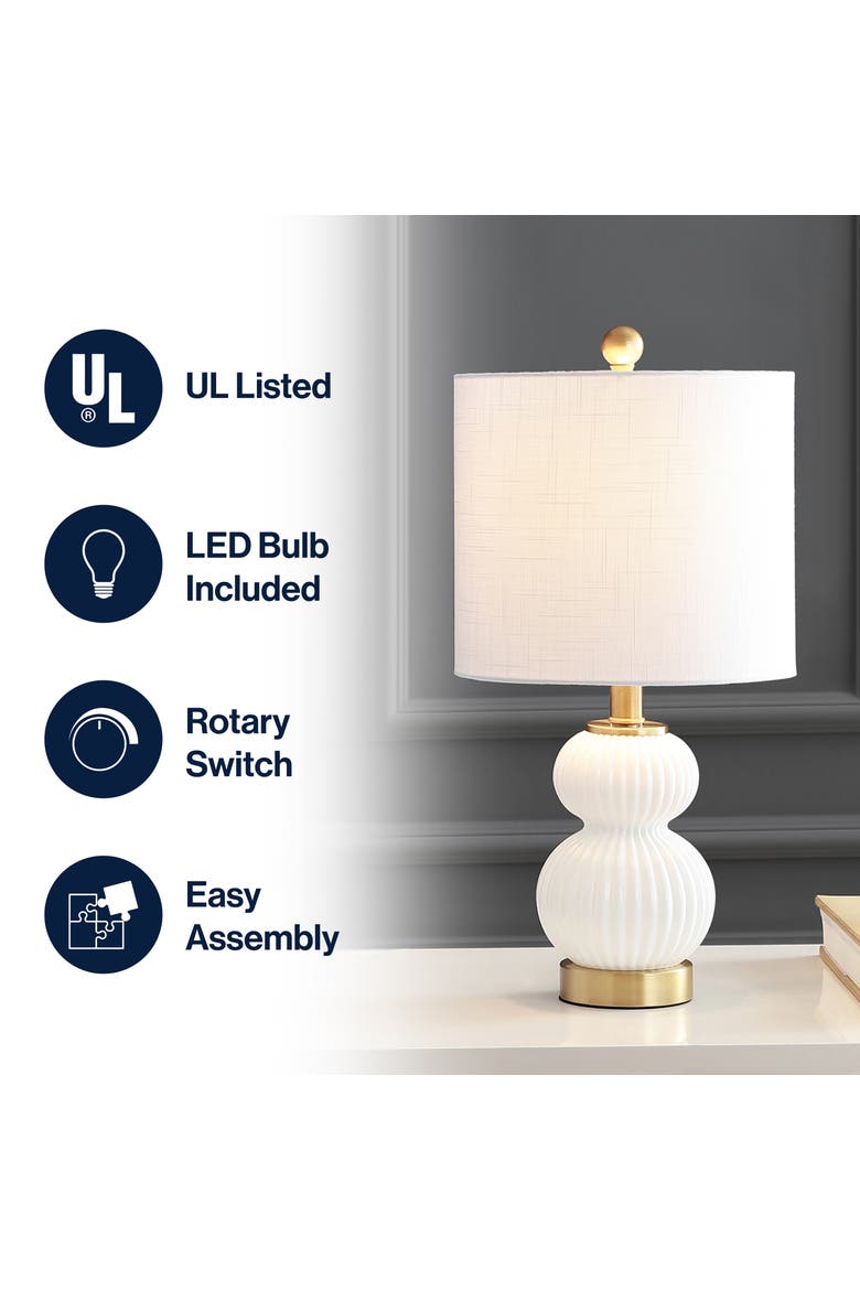 Daphne Ribbed Metal/Glass LED Table Lamp, Alternate, color, White/Brass Gold