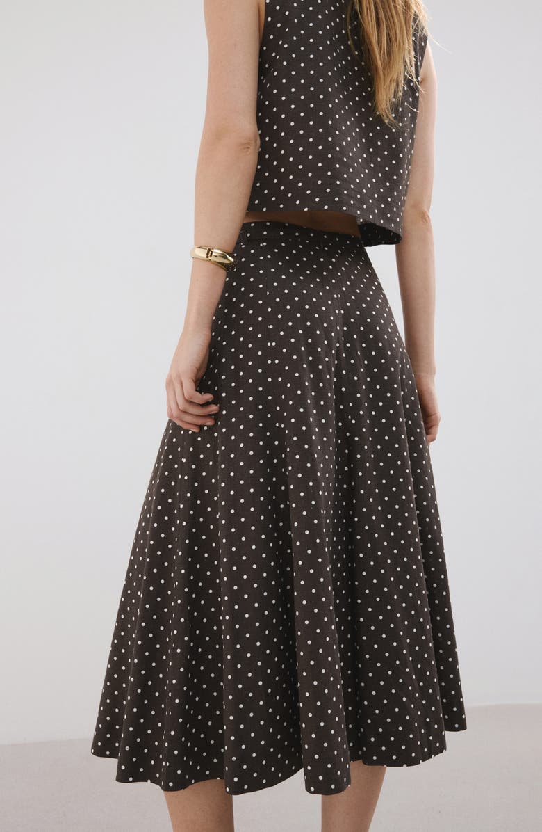 MANGO Belted Polka Dot Linen Blend A-Line Midi Skirt, Alternate, color, 