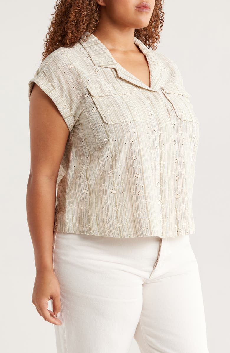 Liverpool Los Angeles Dolman Sleeve Camp Shirt, Alternate, color, Green/ Tan Stripe