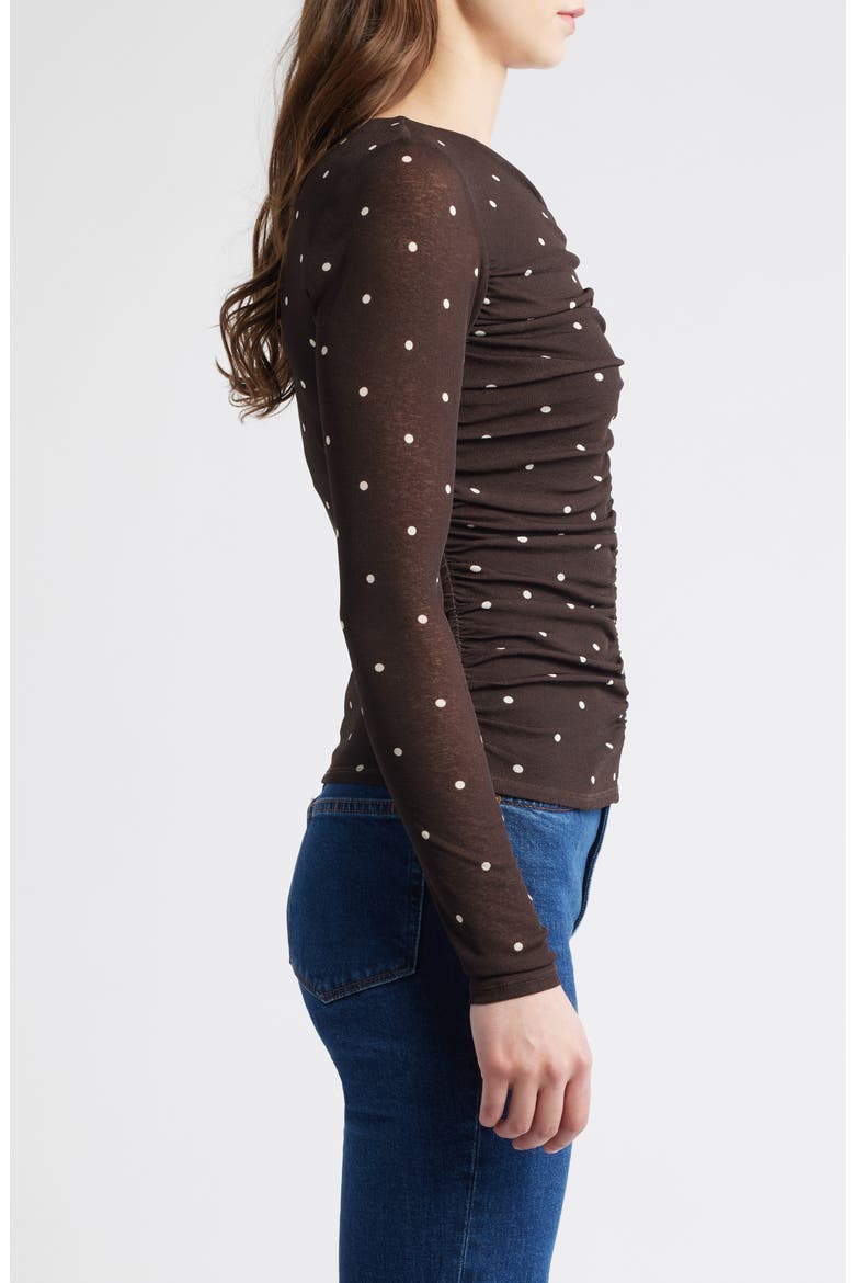 Georgina Dot Ruched Top, Alternate, color, COCOA POLKA DOTS