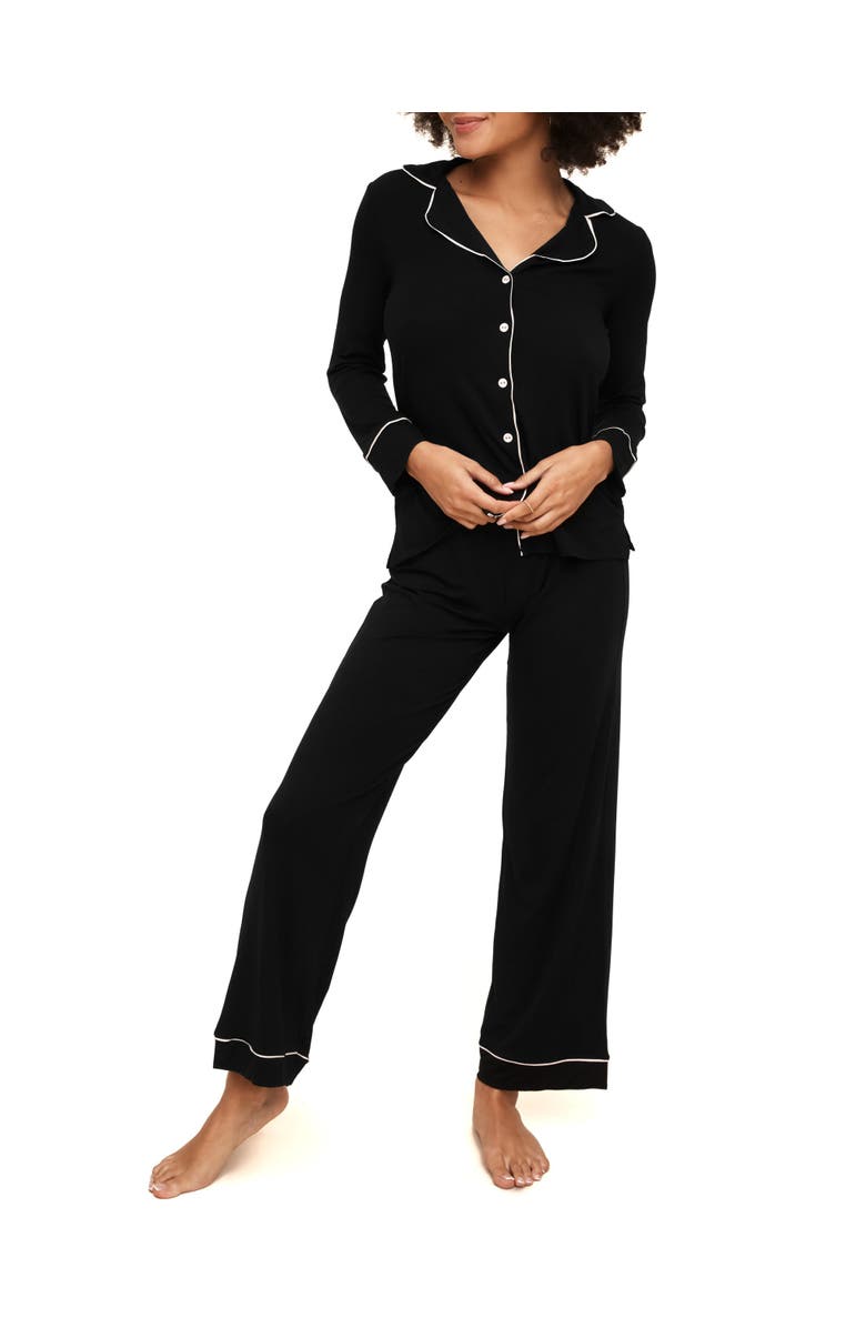 Adore Me Matilda Long Sleeve Top & Pants Pajama Set, Main, color, Black