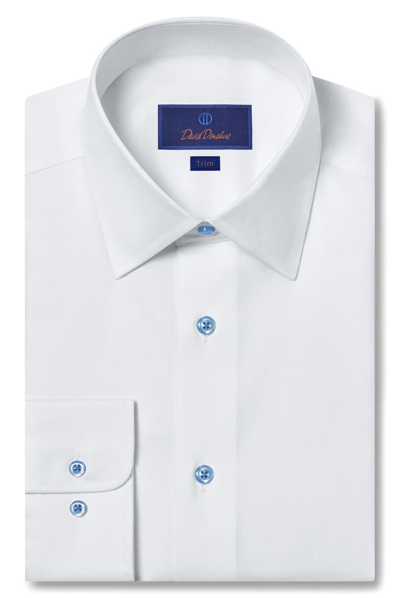 Trim Fit Solid Cotton Dress Shirt, Main, color, WHITE