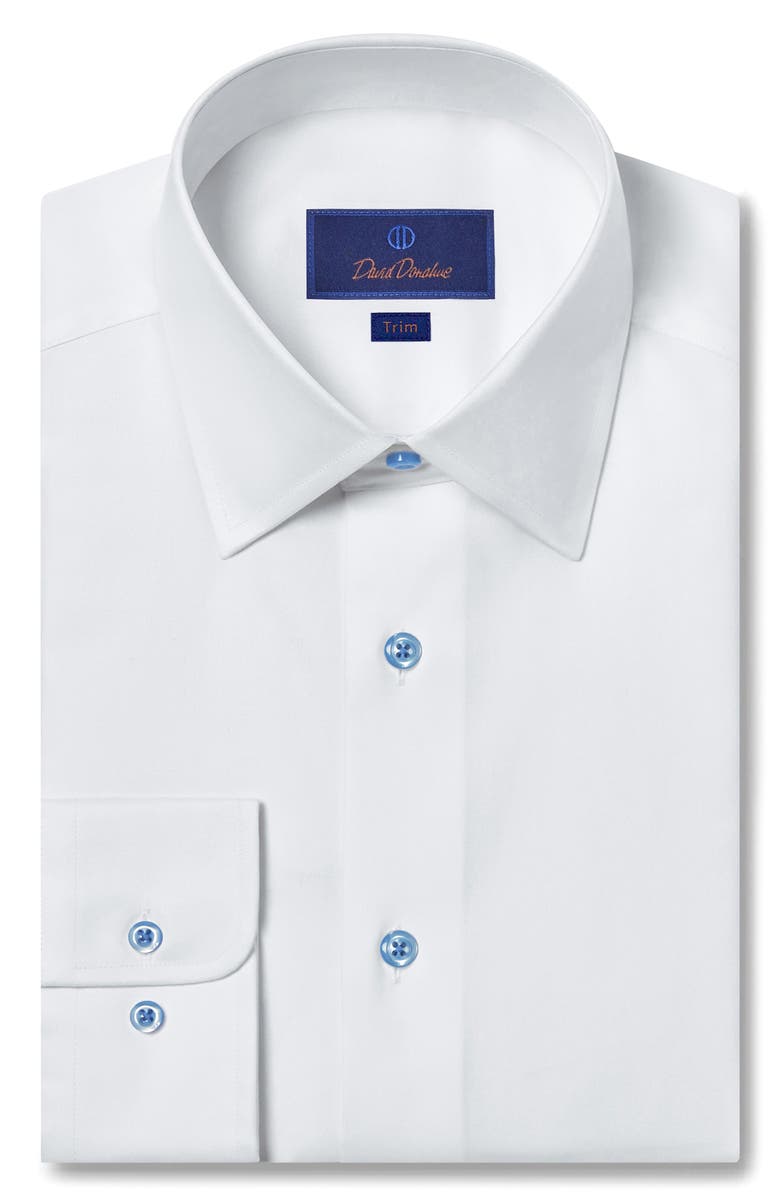 David Donahue Trim Fit Solid Cotton Dress Shirt, Main, color, White