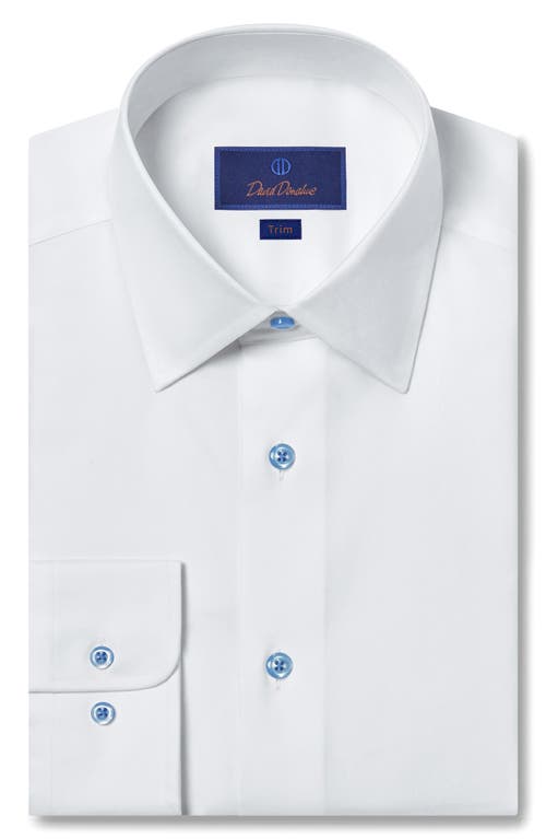 David Donahue Trim Fit Solid Cotton Dress Shirt in White 