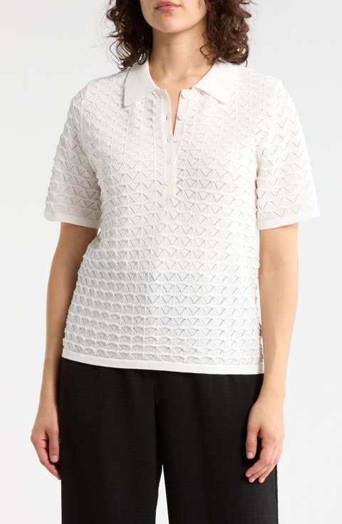 Pointelle Short Sleeve Sweater