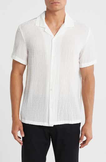 DENIM AND FLOWER Textured Knit Short Sleeve Button-Up Shirt