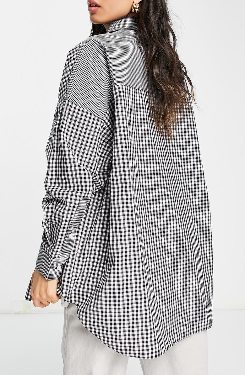 Topshop Women's Gingham Check Oversize Button-Up Shirt, Alternate, color, 