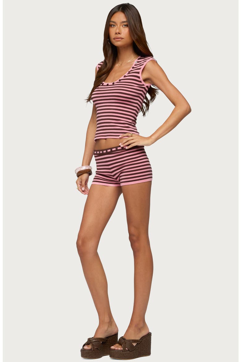Shelba Stripe Button Trim Knit Microshorts, Alternate, color, PINK-AND-BROWN