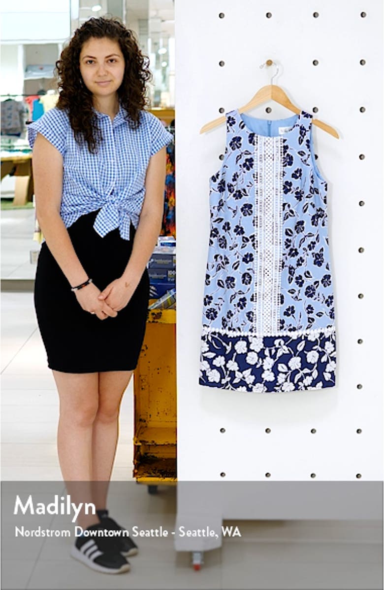 Lace Trim Floral Linen Blend Shift Minidress, sales video thumbnail