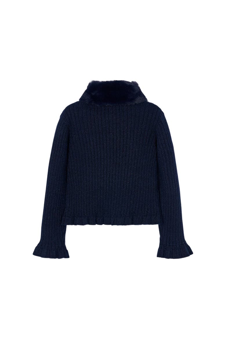 Cardigan with Faux Fur Collar, Alternate, color, Navy