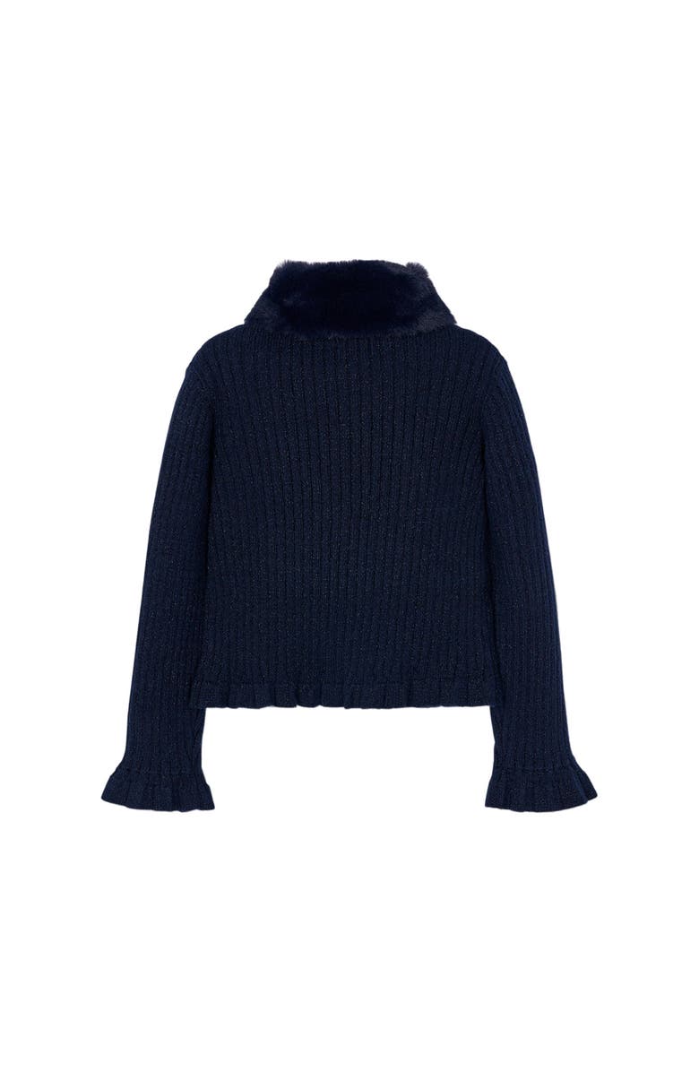 Mayoral Cardigan with Faux Fur Collar, Alternate, color, Navy